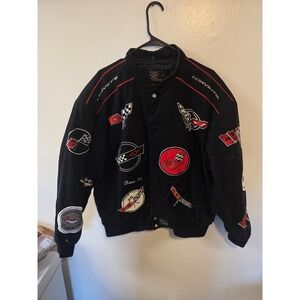 JH Design Corvette Racing Jacket Black Cotton Twill Embroidered Patches Mens XL